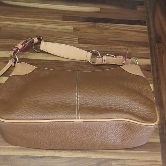 Dooney & Bourke brown pebbled leather handbag purse o-ring slouch bag - Picture 6 of 13
